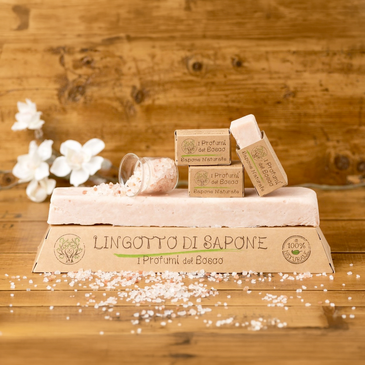 Lingotto di sapone naturale artigianale Sale rosa dell’Himalaya e sandalo
