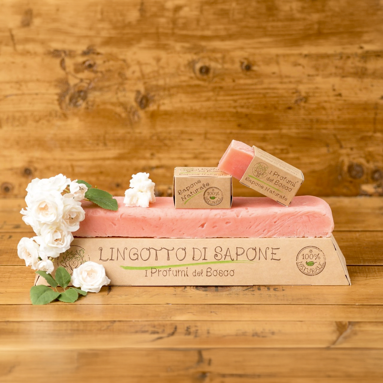 Lingotto di sapone naturale artigianale alla rosa e burro di karité